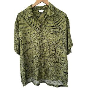 Makai Beach Hawaii Men's Hawaiian All Over Tropical Leaves Button Down Shirt XXL